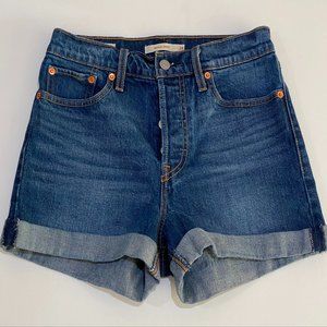 Levi's Wedgie Shorts Blue Wash Denim Button Fly Cuffed High Rise Size 28